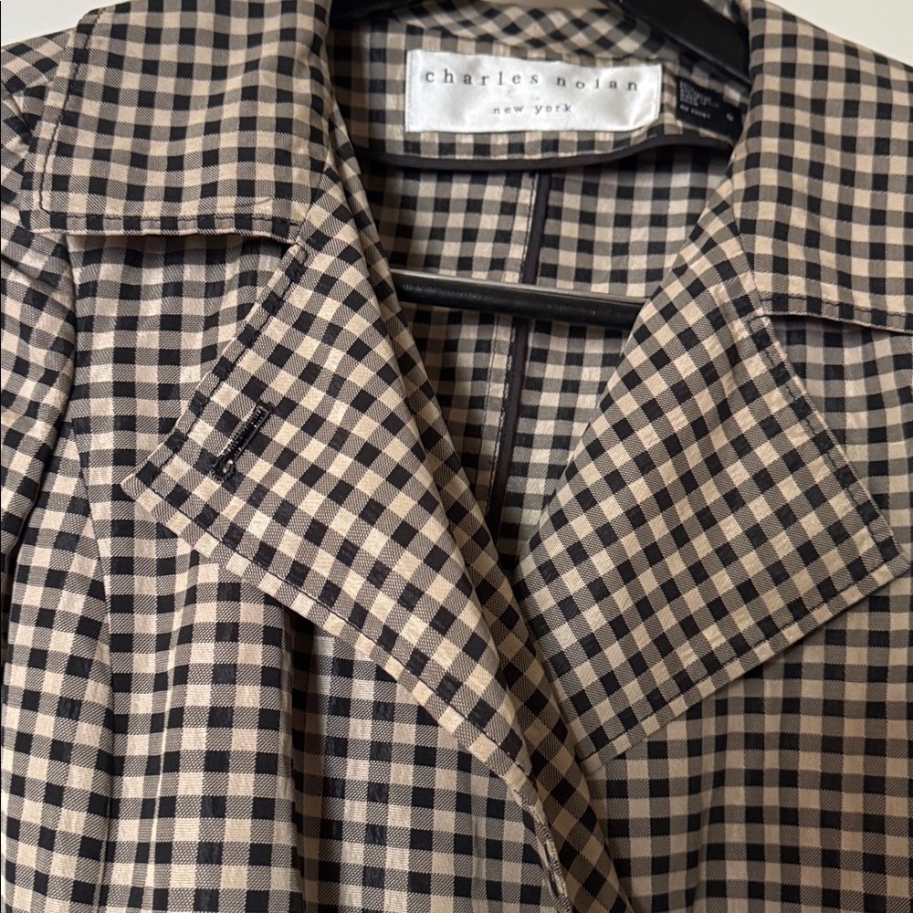 Checked Trench Coat with Belt - Beige-Black